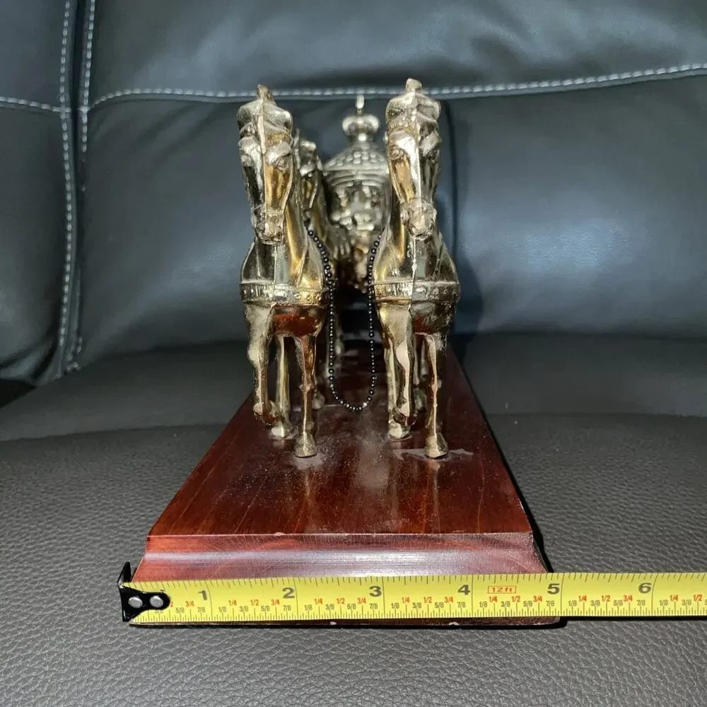 Vintage United Clock Corp 4 Horse And Carriage Gold Tone Brass?? Working